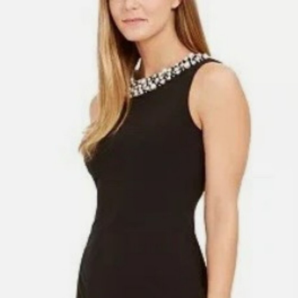 Calvin Klein Black Faux Pearl Trim Sheath Dress – Size 8